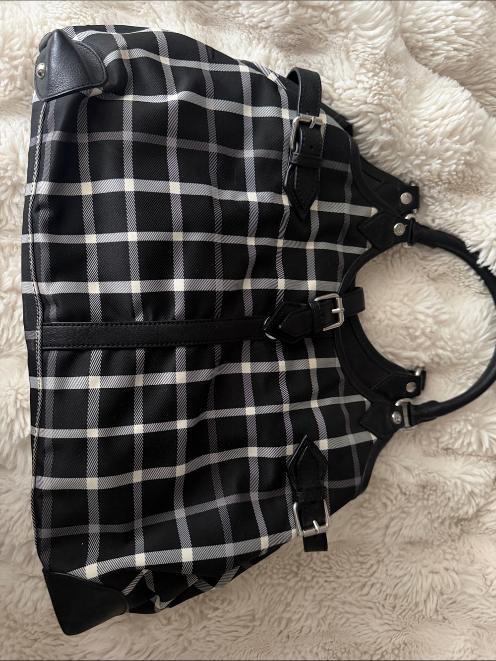 Black & White Plaid Women's Tote Bag - Classic Windowpane Style Brooks Brothers